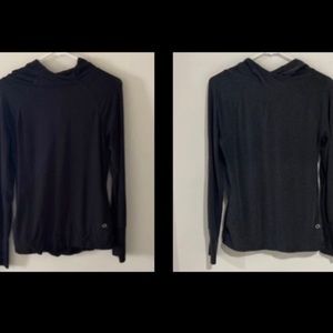 TWO Hooded Workout Long Sleeves! Black and Charcoal - Size S (S Petite)